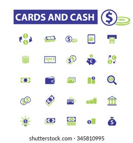 cards, cash, money, payment, atm, dollar, bank, banking  icons, signs vector concept set for infographics, mobile, website, application 
