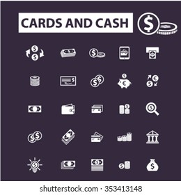 cards, cash, money, payment, atm, dollar, bank, banking  icons, signs vector concept set for infographics, mobile, website, application
