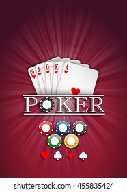 Cards and casino chips on a red background.Vector