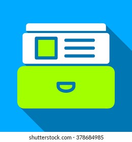 Cards Catalog long shadow vector icon. Style is a flat light symbol with rounded angles on a blue square background.