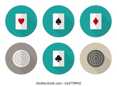 Cards and checkers. Flat vector game icon set