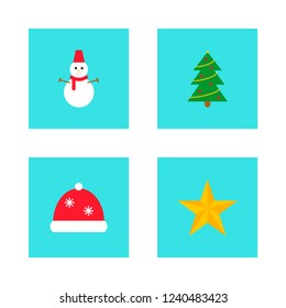 Cards with christmas icons. Santa, hat, christmas tree, star. Vector illustration