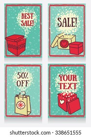 cards for christmas sale and season discounts, vector illustration