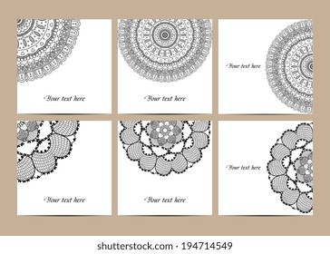 Cards collection, delicate floral pattern. Vector background. Card or invitation. Vintage decorative elements. Hand drawn background. Islam, arabic, indian, ottoman motifs.