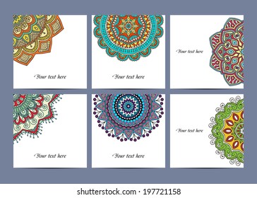 Cards collection, delicate floral pattern. Vector background. Card or invitation. Vintage decorative elements. Hand drawn background. Islam, arabic, indian, ottoman motifs.