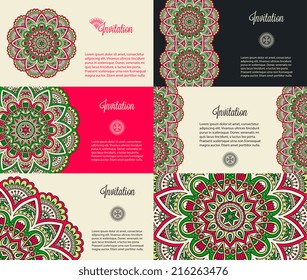 Cards collection, delicate floral pattern. Vector background. Card or invitation. Vintage decorative elements. Hand drawn background. Islam, arabic, indian, ottoman motifs.