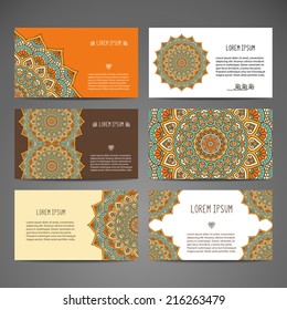 Cards collection, delicate floral pattern. Vector background. Card or invitation. Vintage decorative elements. Hand drawn background. Islam, arabic, indian, ottoman motifs.