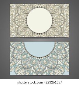 Cards collection, delicate floral pattern. Vector background. Card or invitation. Vintage decorative elements. Hand drawn background. Islam, arabic, indian, ottoman motifs.