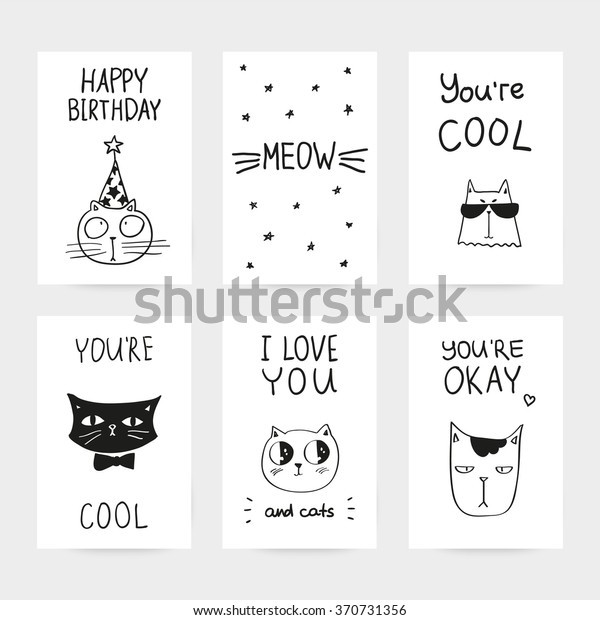 Cards Collection Hand Drawn Funny Cats Stock Vector (Royalty Free ...