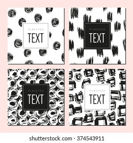 Cards collection with hand drawn scribble pattern. Vector design.