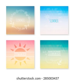 Cards collection of summer colored abstract background. Vector illustration.