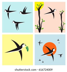 Cards collection with swallows