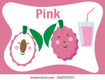 Cards with color. Learning colors for children.
Learning about colors worksheet. Cute fruits and berries.Vector.