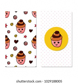 Cards with cupcakes pattern in vector