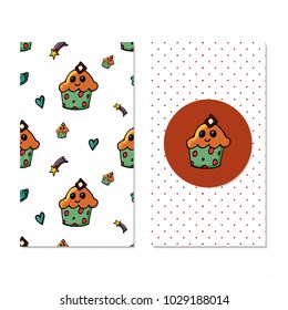 Cards with cupcakes pattern in vector