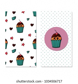 Cards with cupcakes pattern in vector