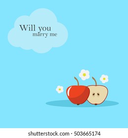 cards design with an apple and an apple in a cut. The phrase will you marry me