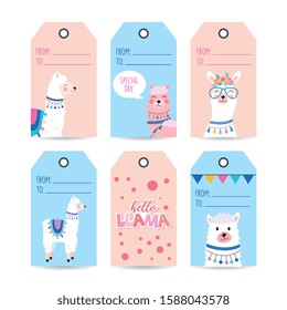 from and to cards design with cute llamas isolated. set. vector illustration