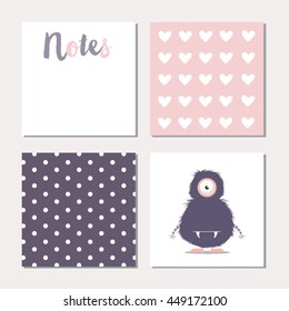 Cards design set with cute monster illustration