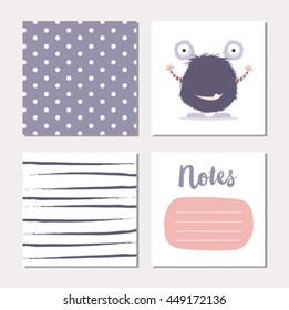 Cards design set with cute monster illustration