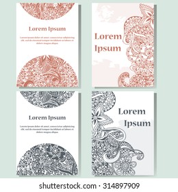 Cards design set. Doodle background. Decorative elements for poster, invitation. Oriental templates with place for text