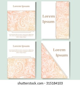 Cards design set.  Doodle background. Decorative elements for poster, invitation. Oriental templates with place for text