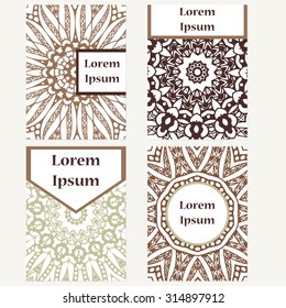Cards design set. Mandala background. Decorative elements for poster, invitation. Oriental templates with place for text