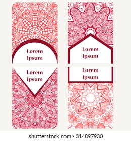 Cards design set. Mandala background. Decorative elements for poster, invitation. Oriental templates with place for text