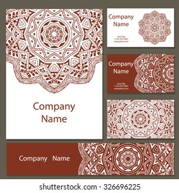 Cards design set. Mandala and doodle background. Decorative elements for poster, invitation. Oriental templates with place for text