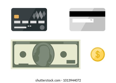 Cards with dollars flat icons. Cash illustration.