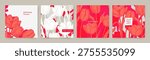 Cards with a floral pattern of red tulips. Trendy vector design for banner, advertising, card, wall poster, flyer, wedding invitation, print, cover, wallpaper, packaging, social media	