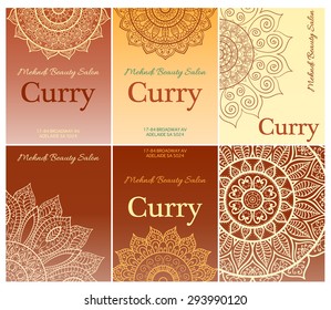 Cards, flyers or invitations for mehndi beauty studio. Mandala. Vintage decorative elements. Hand drawn background. Islam, Arabic, Indian, ottoman motifs.