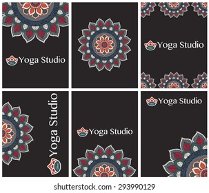 Cards, flyers or invitations for yoga class. Mandala. Vintage decorative elements. Hand drawn background. Islam, Arabic, Indian, ottoman motifs.