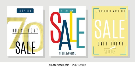 Cards with Fresh Discounts Set. Summer Sales Design. Offer to Buy with Hot Prices Only Today. Vector Commercial Illustration. Advertising Banner Template with Promotion Text. Online Market Proposition