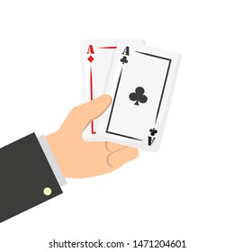 cards game poker in hand in flat style