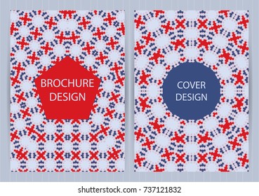 Cards with geometric, ethnic design. Bright colorful templates set. Vector backgrounds for restaurant menu, flyer, business card, brochure, banner, placard etc.