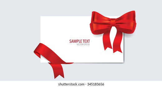 Cards with gift bow and shiny red ribbon. Vector illustration.