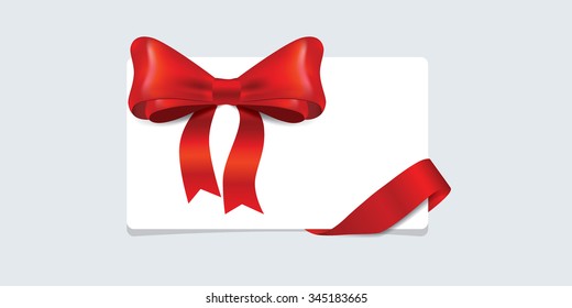 Cards with gift bow and shiny red ribbon. Vector illustration.