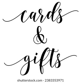 Cards and gifts script typography sign design vector 