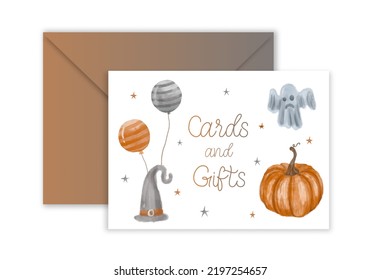 Cards and Gifts Watercolor baby shower halloween cute invitation party or celebration template design