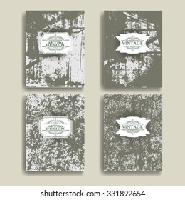 Cards in Grunge Style. Vector Template Posters with Distressed Texture. Paint Abstract Background Design. 