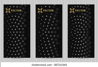 Cards with halftone patterns in black and grey colors. Collection of templates for business cards, flyers etc.