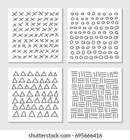 Cards with hand drawn hipster patterns. Vector monochrome abstract backgrounds
