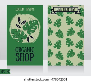 Cards with hand drawn palm leaves, can be used as business cards for organic shop or as banners ecology company, vector illustration