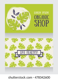 Cards with hand drawn palm leaves, can be used as business cards for organic shop or as banners ecology company, vector illustration