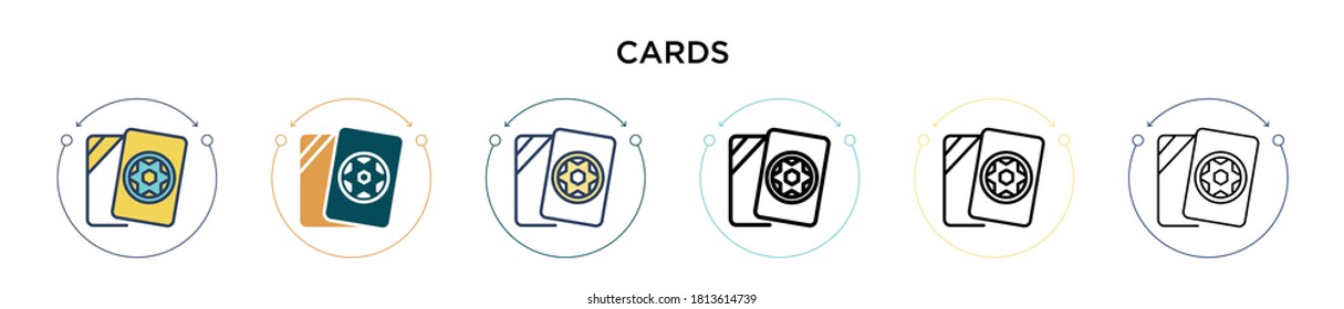 Cards icon in filled, thin line, outline and stroke style. Vector illustration of two colored and black cards vector icons designs can be used for mobile, ui, web