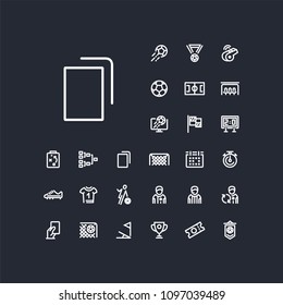 Cards icon in set on the black background. Soccer / football linear icons to use in web and mobile app.