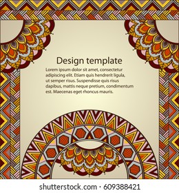 Cards and invitation with ethnic mandala ornament. Decorative ornament for card: party, greeting.Vintage decorative elements.Islam, Arabic, Indian, ottoman motifs. Hand drawn abstract background. 