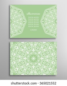 Cards or Invitations collection with Mandala ornament and floral geometric lace pattern. Vintage decorative design elements for fabric or paper print. Template for greeting card