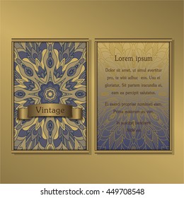 Cards or Invitations collection with Mandala round ornament, floral geometric pattern, colorful snowflake. Vintage decorative design elements for fabric or paper print. Template for greeting card.